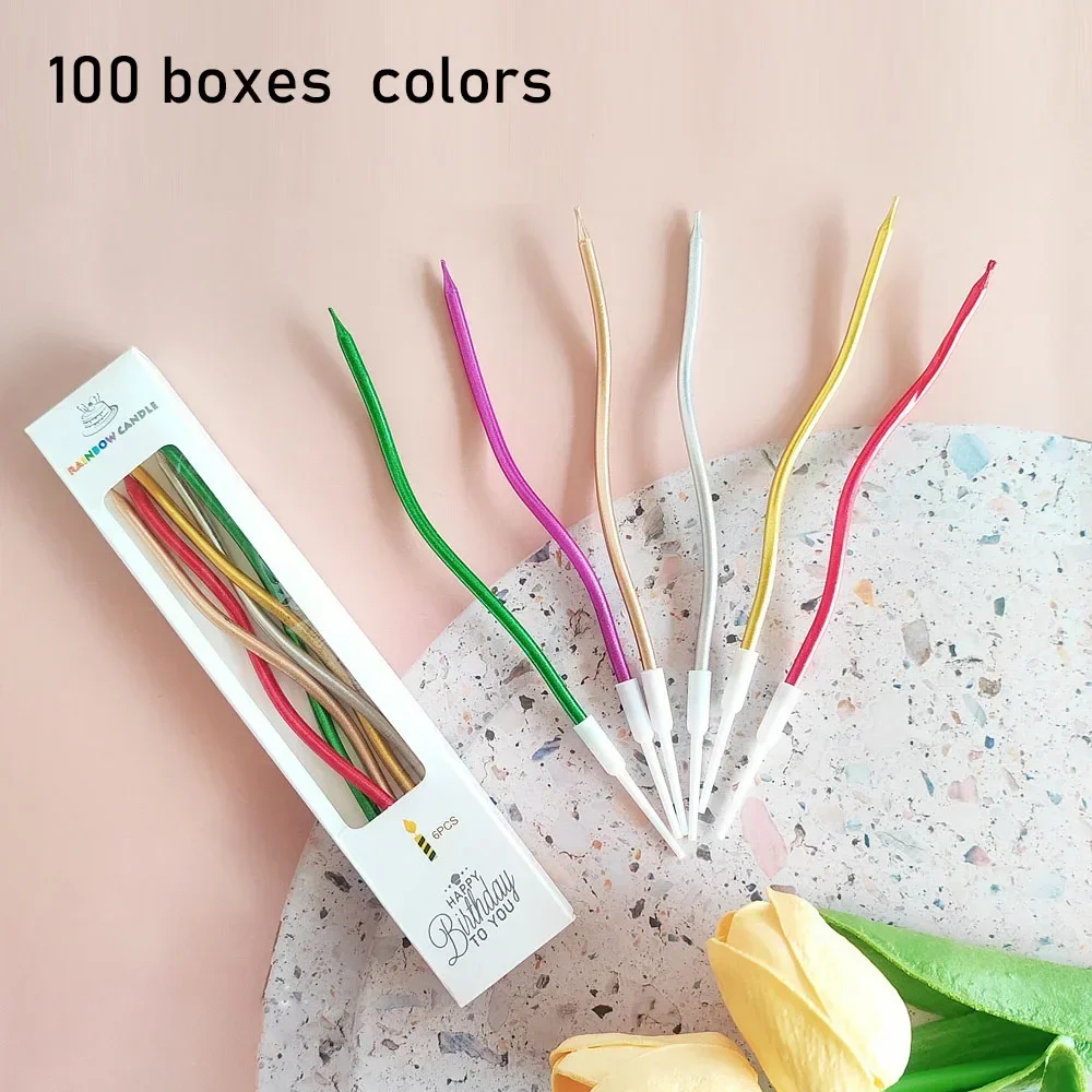 Wholesale 100x 6Pcs/set Curved Cake Candles Birthday Baby Shower Gender Reveal Cupcake Decorating Candle Toppers Wedding Party