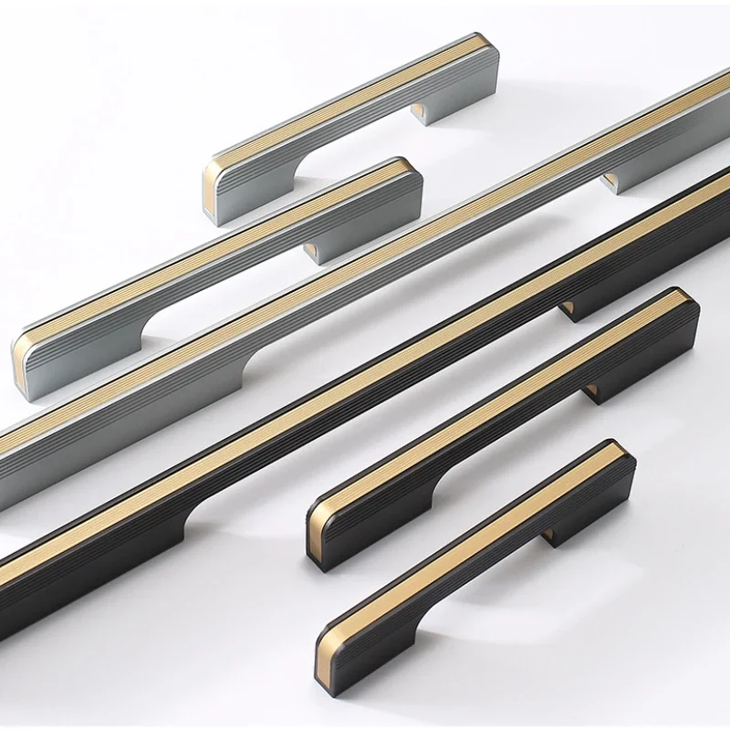 European Style Cabinet Door Aluminum Handle Black Gold Straight Long Door  Plating Door Handle