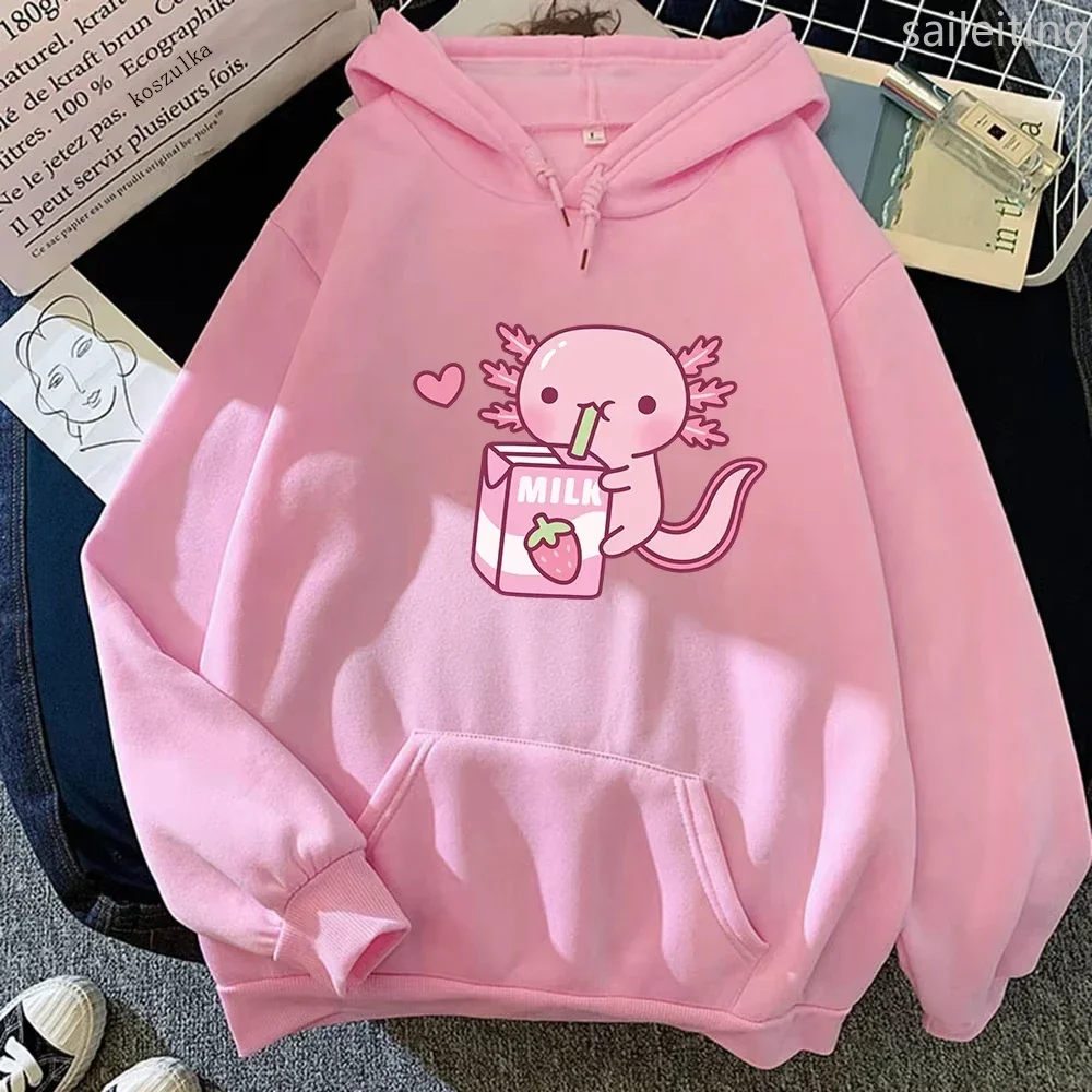 Bluza z kapturem z kieszenią kangurką Anime Loves Strawberry Milk Doodle 2025, damska, zimowa, wiosenna, jesienna, Harajuku, estetyczna odzież