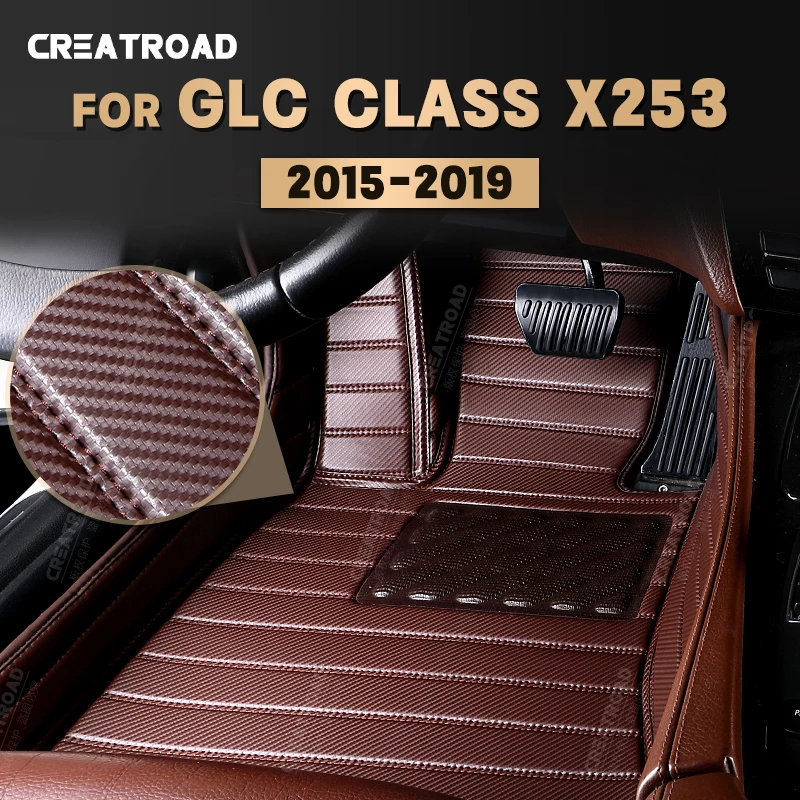 Custom Carbon Fibre style Floor Mats For Mercedes Benz GLC Class X253 2015-2019 16 17 18 Foot Carpet Auto Interior Accessories