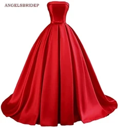 ANGELSBRIDEP Boat-Neck Evening Party Gowns Vestidos De Festa Sexy Strapless Satin Formal Birthday Prom Dress Hot Sale