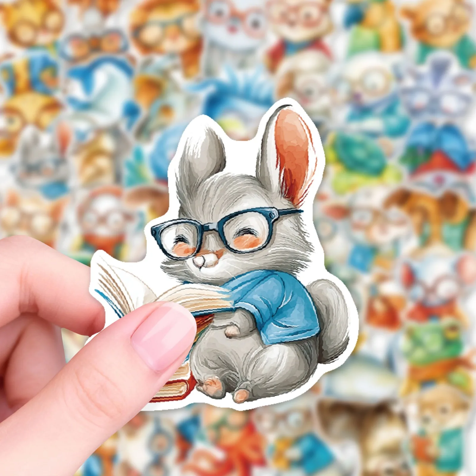 50PCS Cute Animals with Glasses Stickers Waterproof Self-Adhesive Synthetic Paper Decals for Laptop Scrapbook Stationery Gifts