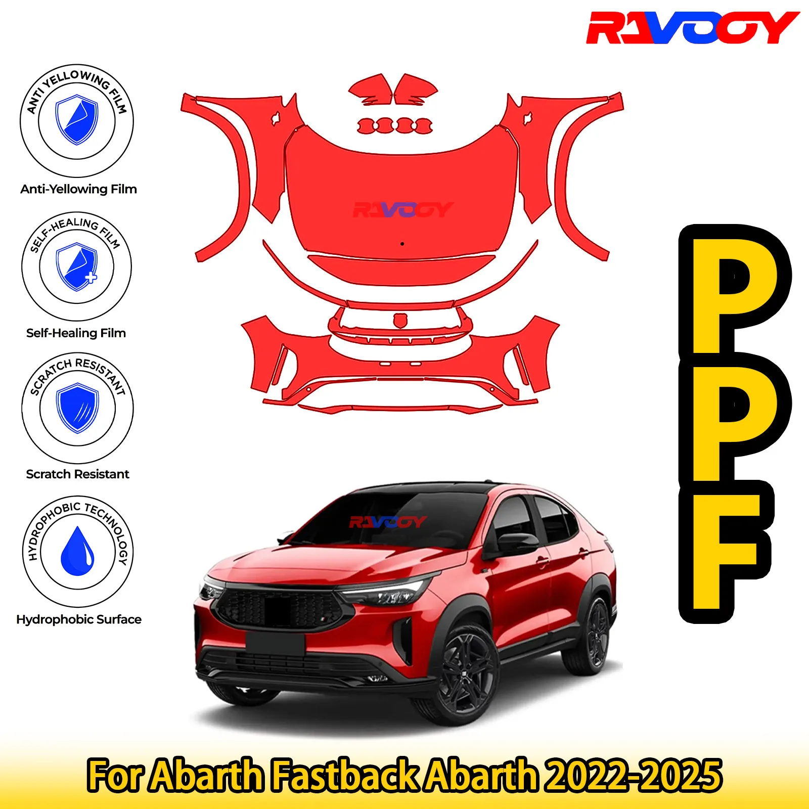 

Для Abarth Fastback Abarth 2022-2025 глянцевая матовая черная предварительно вырезанная передняя защитная пленка PPF Kit