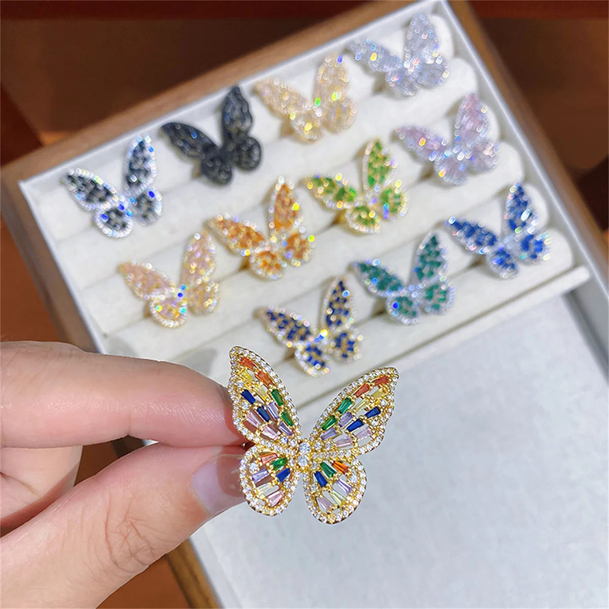 New Sight New Fashion Brand Jewelry Zirconia Butterfly Engagement Rings for Women Gift Adjustable Y2k Open Wedding Rings