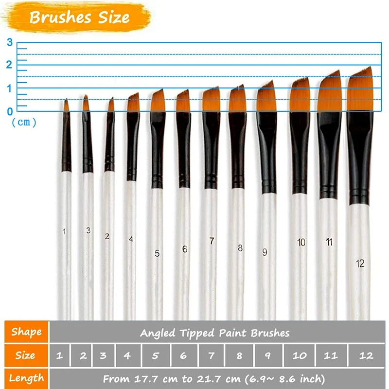 Imagem -05 - Nylon Cabelo Angular Paint Brushes Grupo Nylon Cabelo Angular Aquarela Pincel para Acrílico Guache Tintas Óleo e Têmpera 12 Pcs