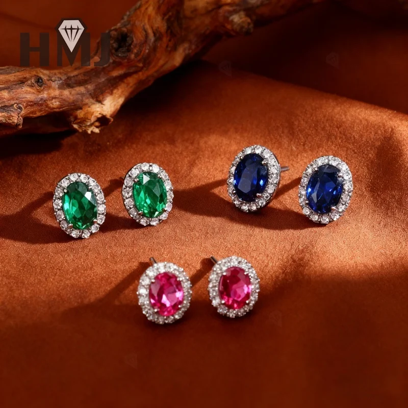 ルビー/サファイア/ラボグロウン コロンビアエメラルド オーバルカット イヤリング エレガント VVS1 ジェムストーン ジュエリー 女性へのクリスマスやイースターのギフトに最適