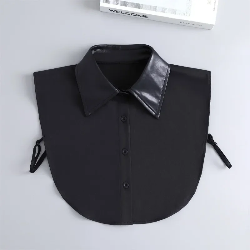 Cuello falso de cuero PU de alta calidad para mujeres y hombres, trajes formales, media camisa, cuello falso desmontable, suéter, decoración de ropa