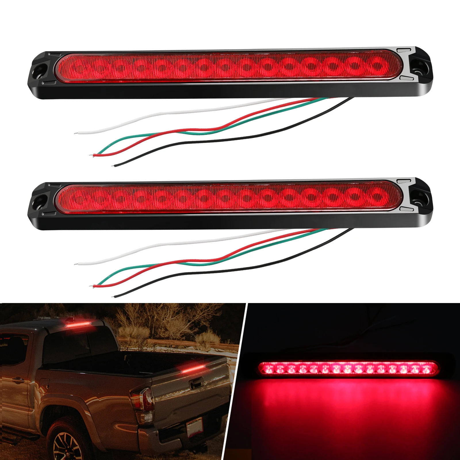 2Pcs Universal 15 LED Trailer Light Bar 12-24V Brake Light with Sequential Flow Signal Turn Signal Lights for Truck Pickup Boat