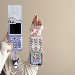3D Cute Cartoon Sanrio Kuromi Melody Phone Case For Samsung Galaxy Z Flip 6 5 Soft TPU Cover For Z Flip 3 4 With Lanyard
