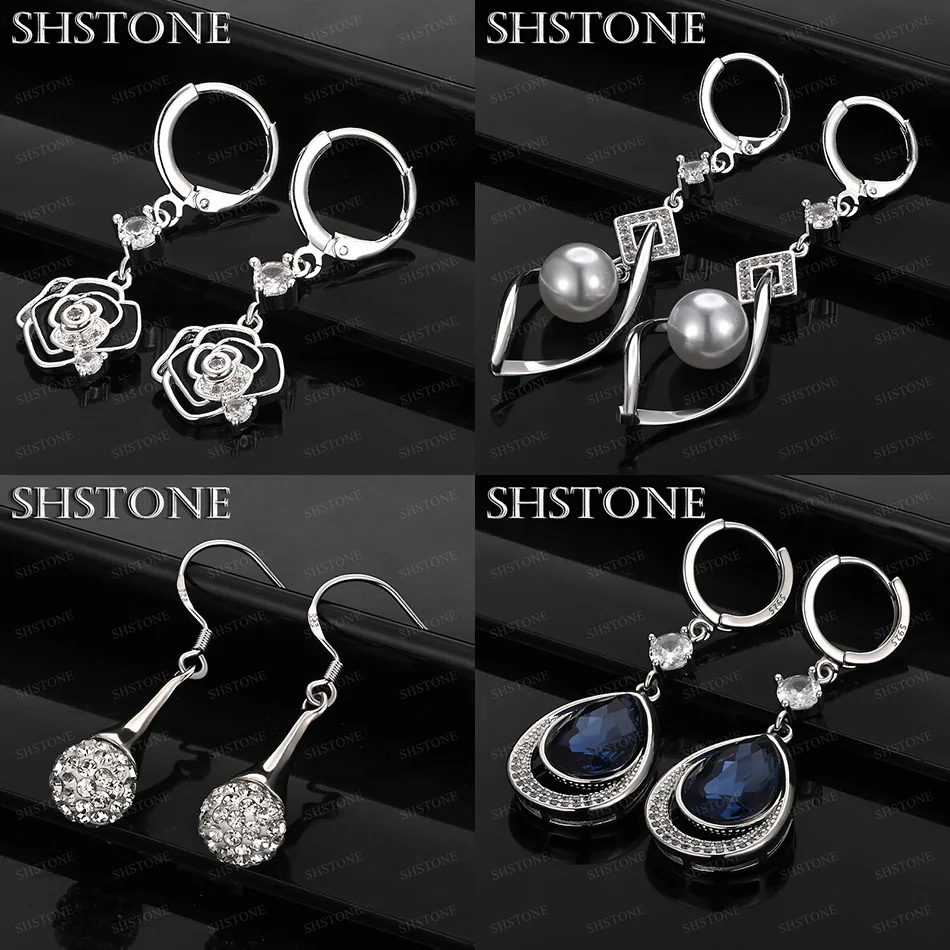 

Classic Zircon Jewelry 925 Sterling Silver Flower Round Beads Water Drop Earrings Wedding Party Nice Gift Accessories