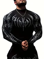 Camiseta ajustada de manga larga para hombre con estampado geométrico, cuello alto, camiseta deportiva adecuada para gimnasio, ropa deportiva de temporada para hombre