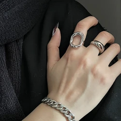LIVVY Silver Color Creative Irregular Hollow Round Adjustable Ring For Women Fashion Simple Party Jewelry Gifts