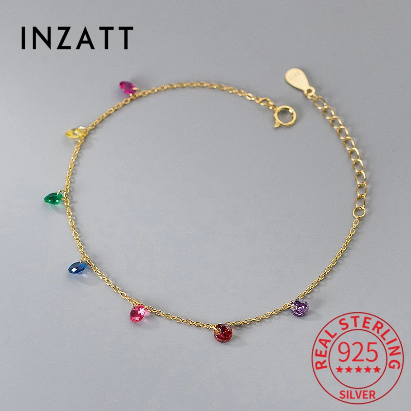 INZATT Reale 925 Sterling Silver Zircone Goccia D'acqua Bracciale A Catena Per Le Donne Classiche Gioielleria Raffinata Minimalista Geometrica Bijoux