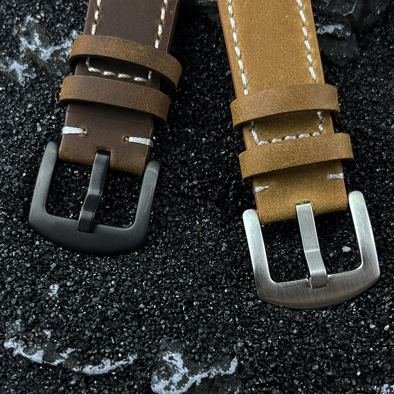 Leather Watch Strap Band For IWC Quick Release Vintage For Longines Brown Black Strap Of Double sided Calf Skin