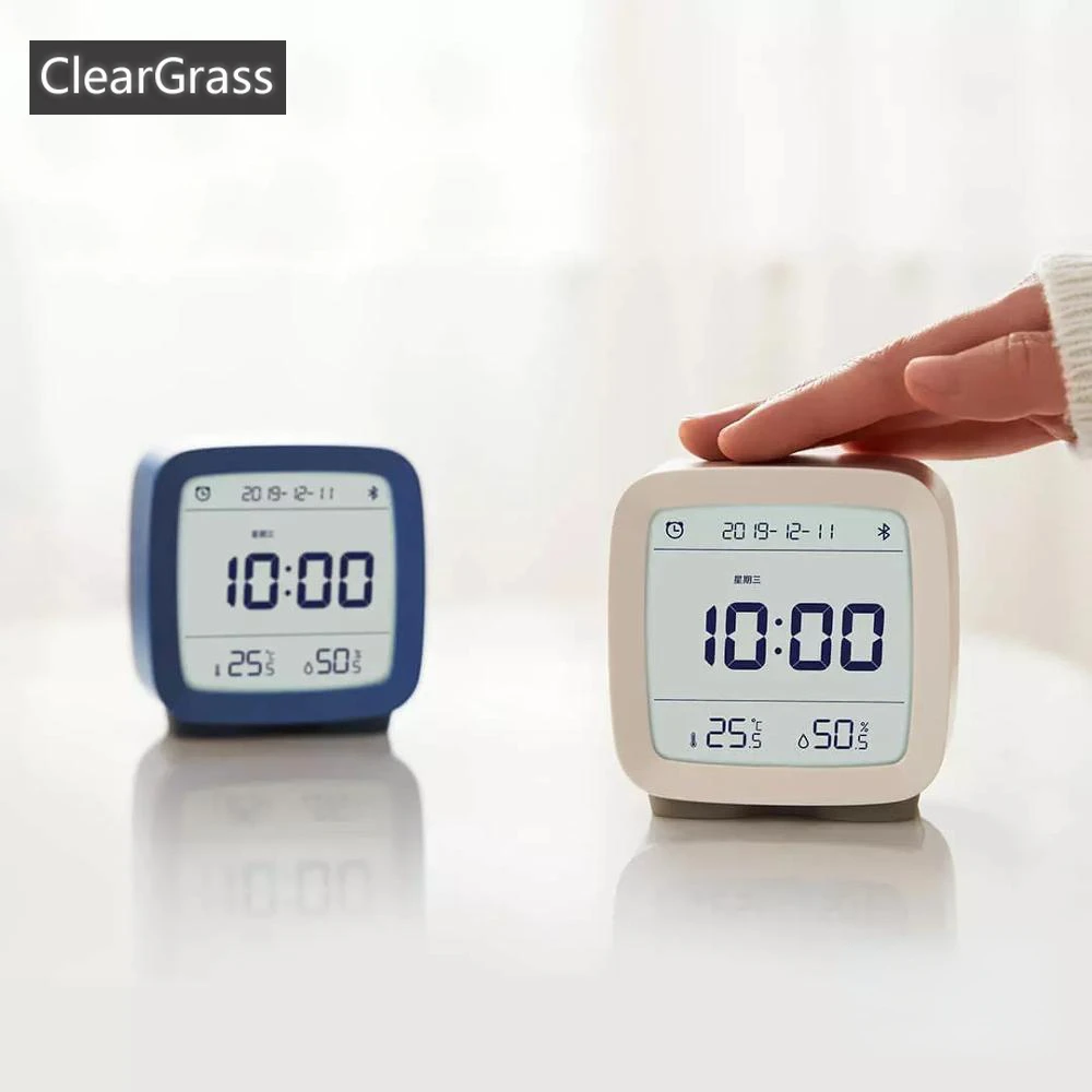 Qingping cleargrass นาฬิกาปลุกบลูทูธควบคุมอุณหภูมิความชื้นหน้าจอ LCD การแสดงผลแบบสมาร์ทไฟกลางคืนปรับได้