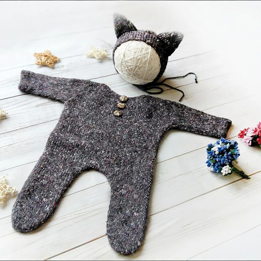 Traje de fotografía para bebé, accesorios para fotos de recién nacidos, accesorios para bebé, ropa para niño, pelele, sombrero tejido, artículos de traje para estudio de 0 a 3 meses