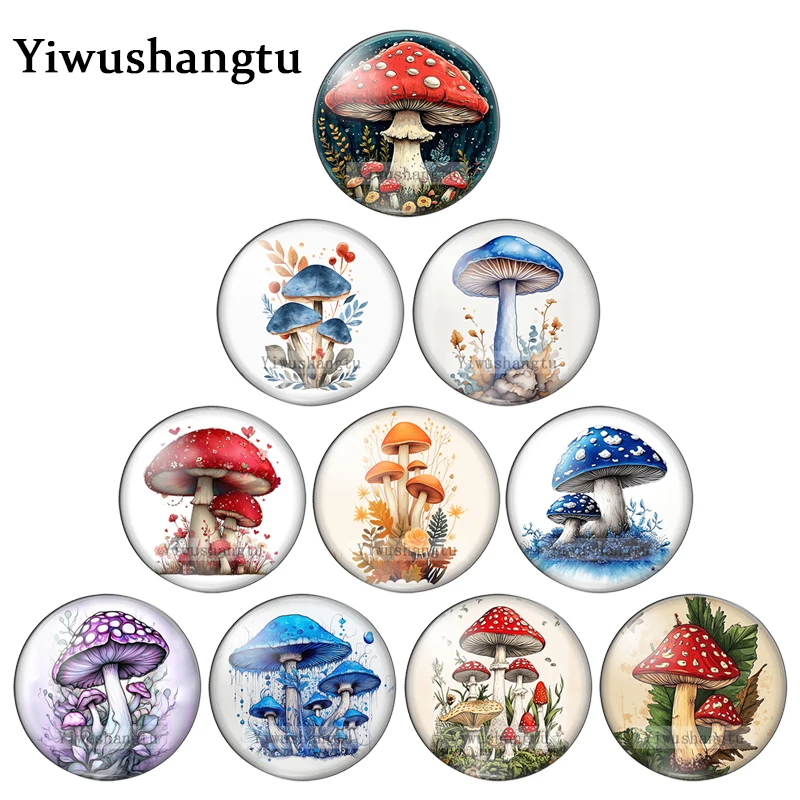 

Акварельные яркие красочные картины с грибами, круглые стеклянные кабошоны 8мм/12мм/20мм-40мм, плоские, для создания украшений