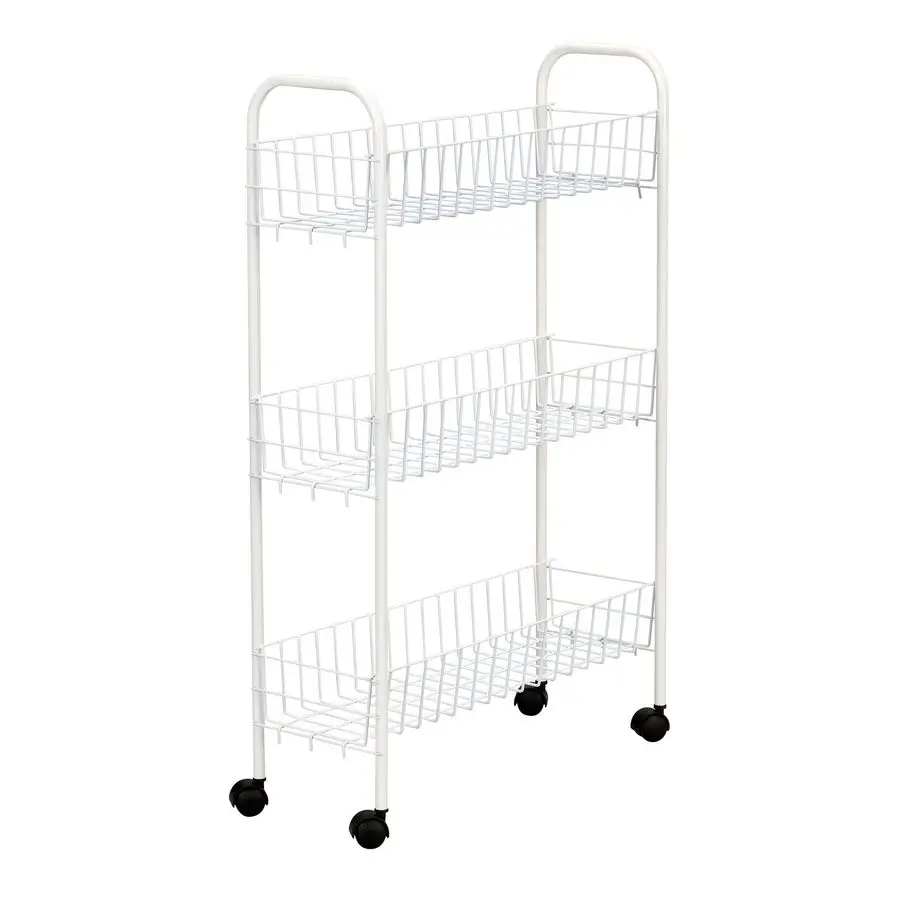 

05121 Slim Line 3Tier Metal Storage Cart Laundry Room Rolling Organizer White