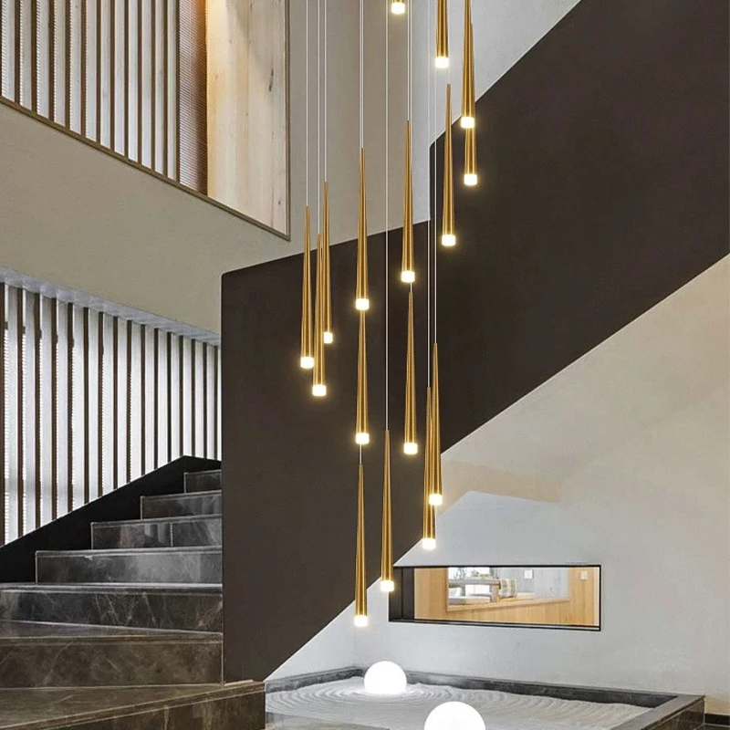 

Modern High Ceiling Chandelier Villa Living Room Decorative Lighting Dining Table Droplight Staircase Grouped LED Pendant Lamps
