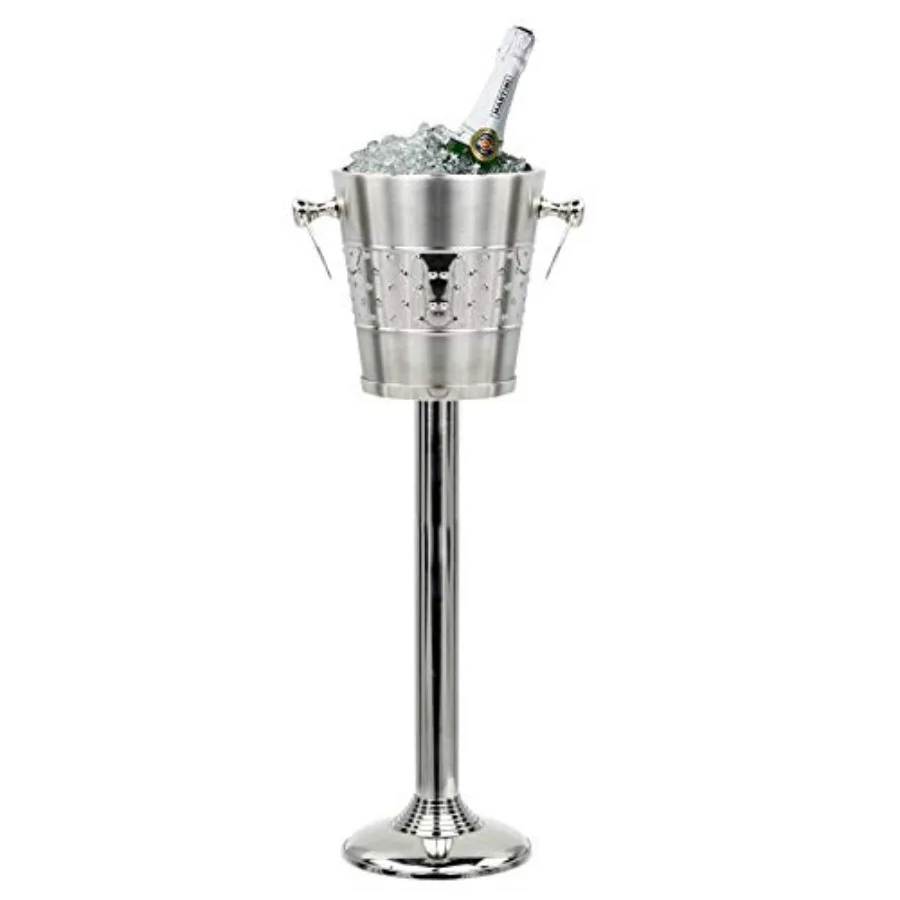 

IndoPersian Brushed Nickel Plated Majestic Wine and Ice Bucket with Steel Bucket Stand Wine Chiller On Stand Kitchenware Bar Wa