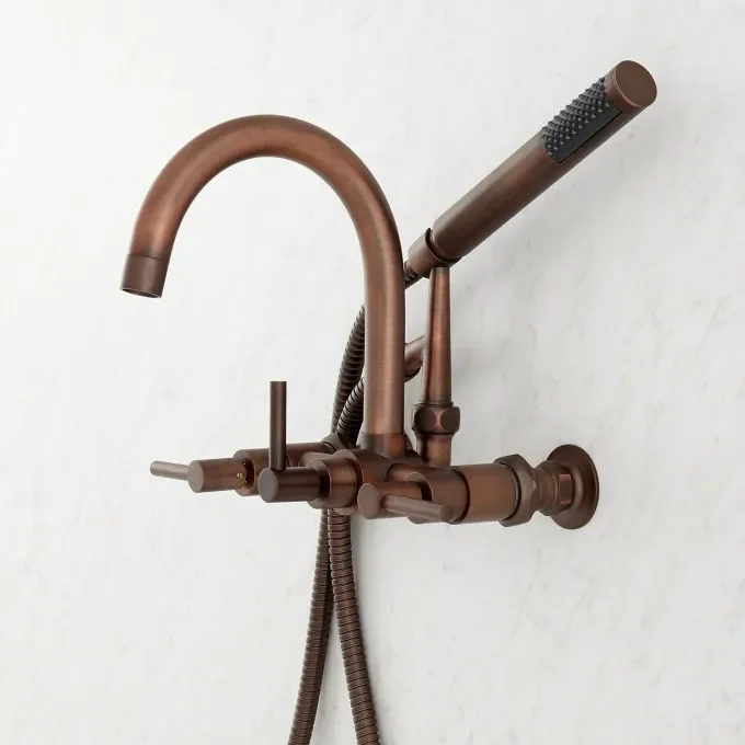 

ur-Brass Free Standing Bath Tap Gooseneck Faucet Shower System Cylindrical Lever Handles Bathtub Faucets Wall Mounted#