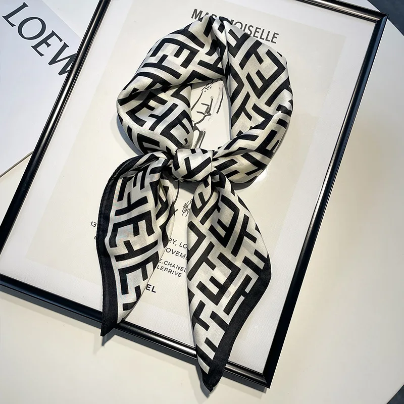 Luxury 2024 Square Silk Scarf for Women Hijab Hair Bands Neckerchief Female Satin Shawl Ribbon Headband Fashion Wraps Bandana