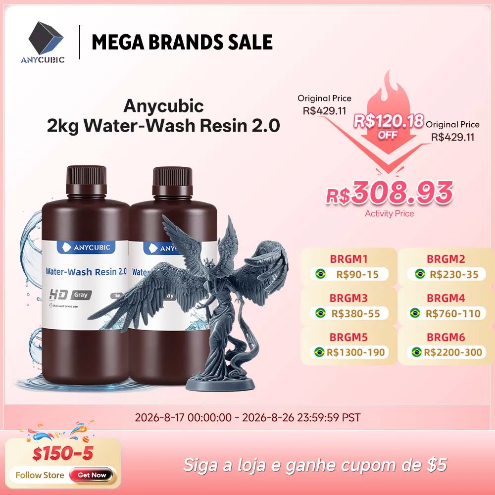 ANYCUBIC, 2 peças/lote de resina lavável com água de 405nm para impressora 3D LCD. Resina fotopolimérica líquida, material de impressão 3D, 1kg/garrafa