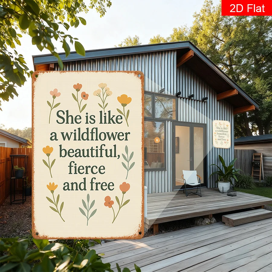 2D Flat, 2D Flat Charming Vintage Wildflower Metal Pewter Sign (12*8 Inches) - Perfect for Valentine's Day, Garage, and Home