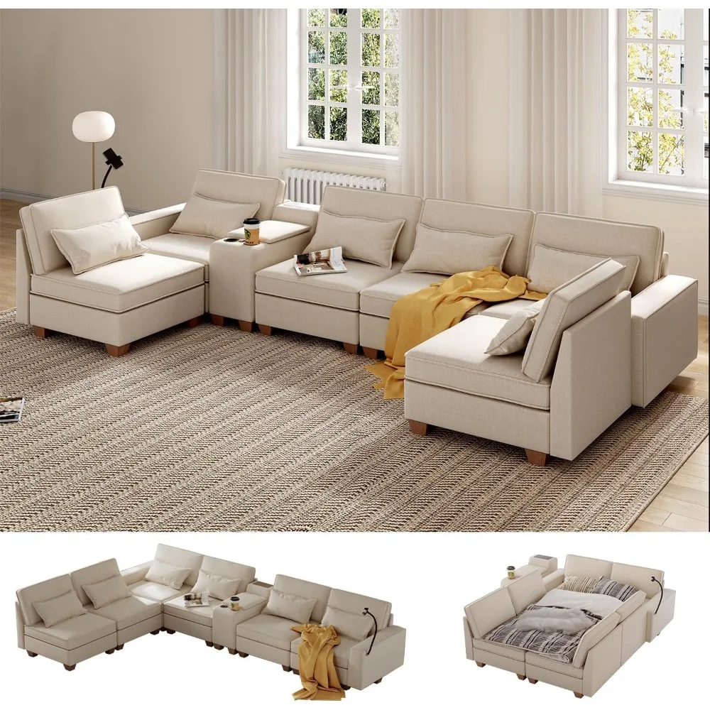 

Modular Sectional Sofa, Sectional Couches for Living Room, L/U Shaped Sofa with Storage and Phone Holder, Modular Couch with Mul