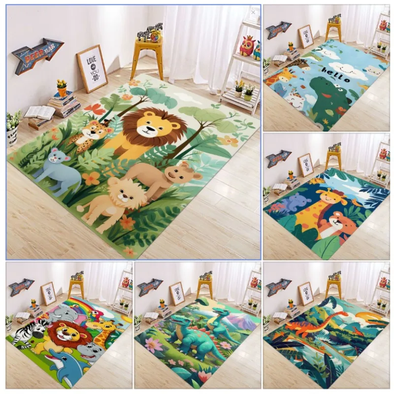 Cartoon Dschungeltier-Teppich, Vielfältiges Niedliches Tierdesign, Rutschfeste Bodenmatte für Zimmer, Wohnzimmer, Heimdekoration