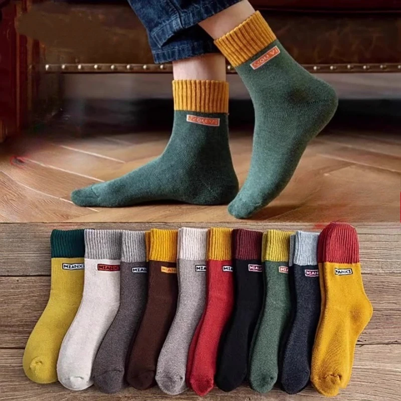 

10 пар зимних мужских плюшевых толстых носков средней длины для тепла, антибактериальные, влагопоглощающие, устраняющие запах, повседневные носки 2025