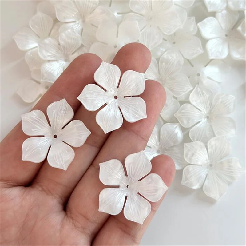 10Pcs/Lot Acetic Acid 30MM Torus Imitation Shell White Flower Beads Petals Charm Connectors Diy Hair Jewelry Making Accessories