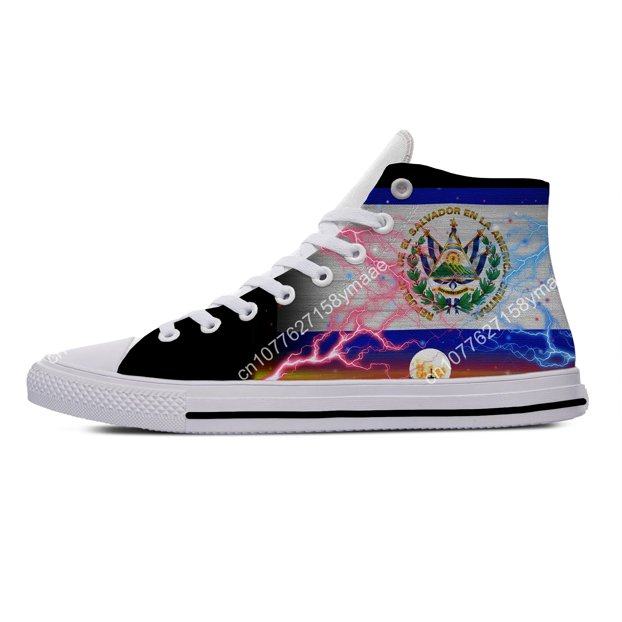 Hot Summer El Salvador Flag Popular Funny Novelty Casual Board Shoes High Top Lightweight Breathable Men Women Latest Sneakers