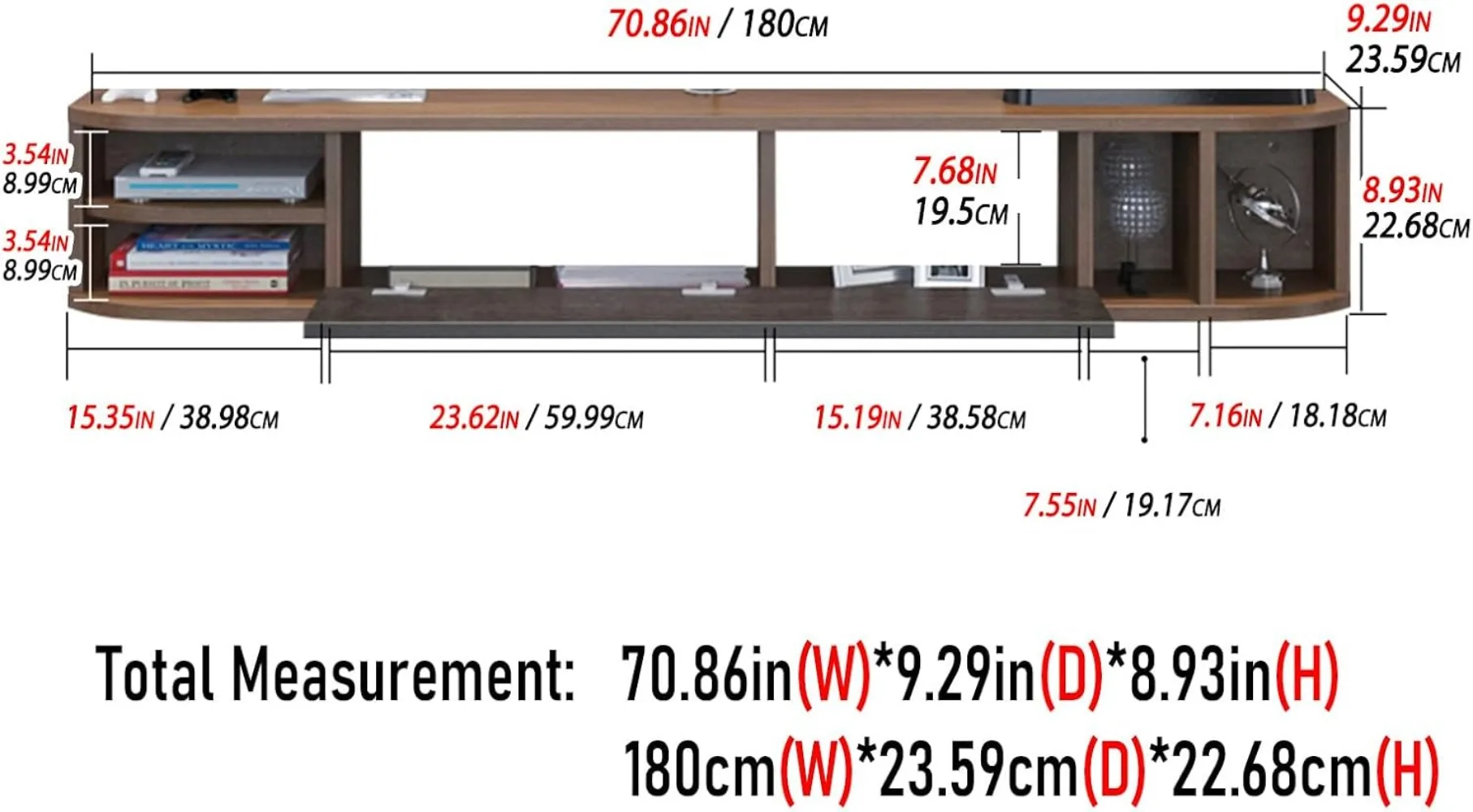 Floating TV Stand,70'' Wall Mounted Under TV Shelf,Modern Floating TV Console image 5