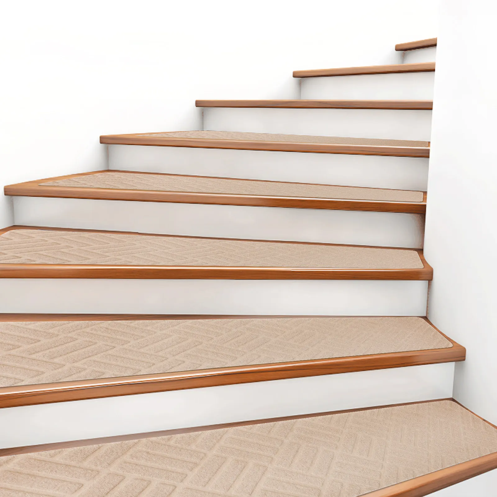 15Pcs Stair Treads Non-Slip Striped Self-Adhesive Indoor Carpet Pads 20x76cm Covers for Wooden Stairs Home Office