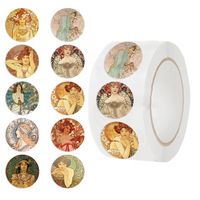 500Pcs/Roll Mucha Art Pattern Packaging Sticker Sealing Sticker Sticky Notes for Waterproof Envelope Sticker Kid Toys