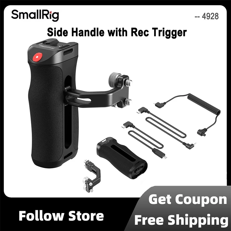 

SmallRig 4928 Side Handle With Rec Trigger 1/4"-20 Screws Built-in Recording Button Handle With Cold Shoe Mount, Wrist Strap