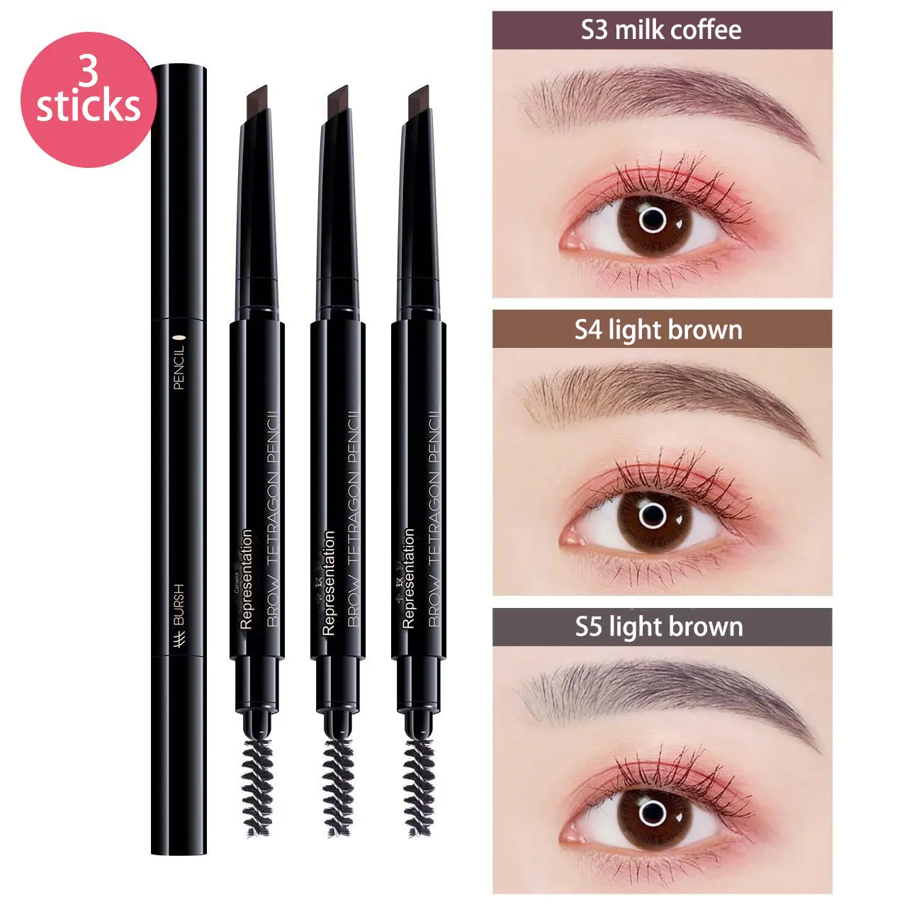 3 Pcs/Set Waterproof Eye Brow Pencil Precise Brow Definer Black Blonde Brown Eyebrow Pen Long Lasting Makeup 3 Colors Cosmetic