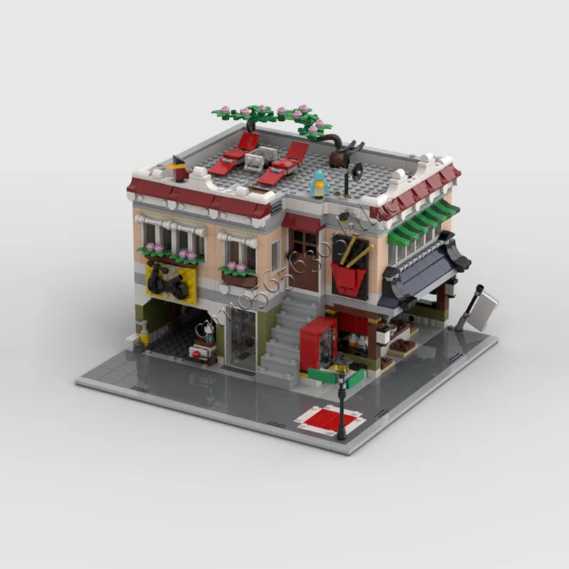 Blocs de construction modulaires de nouilles et de vélos MOC City Street Views, 1462 pièces, assemblage éducatif, jouets pour enfants, cadeaux de noël