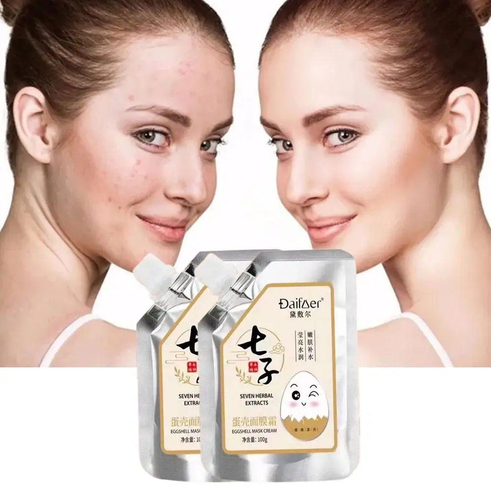 100g guscio d'uovo maschera di fango schiarente polvere macchie di Acne Hyrdating Lifting del viso rimuovi maschera e rassodante sbiancante e idratante V2M6