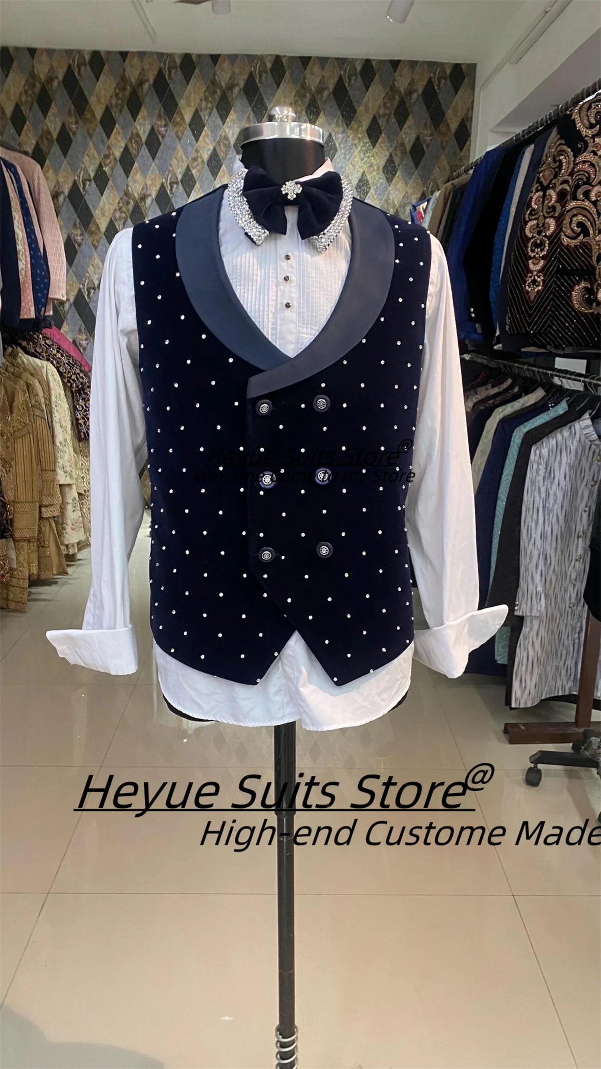 الفاخرة وسيم الرسمي العريس الزفاف البدلات الرسمية مخصصة سليم صالح شال التلبيب الرجال الدعاوى 3 قطع مجموعات زي أنيق أوم #2