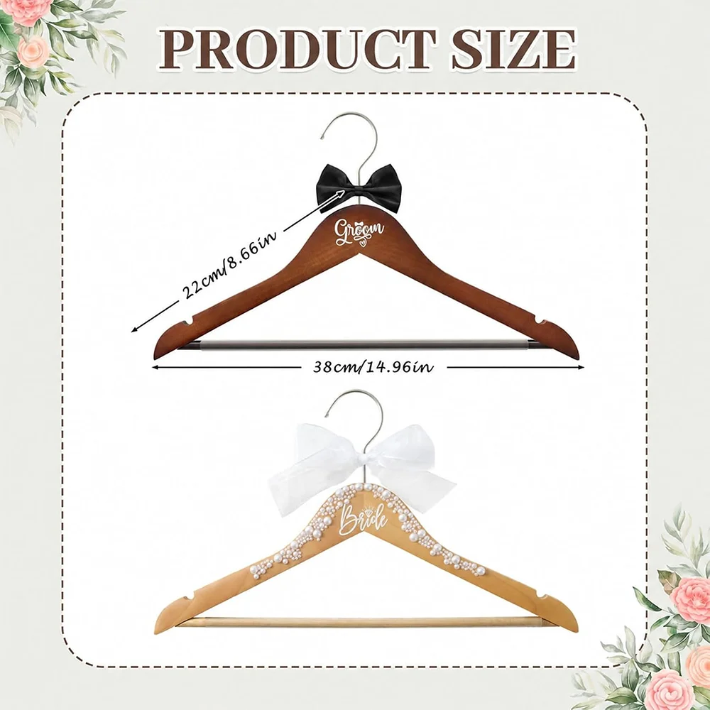 Set aus 2 Braut-und-Bräutigam-Kleiderbügeln aus Perlenholz, Geschenk zur Brautparty, Hochzeitsprodukte, Junggesellenabschied-Dekoration, Flitterwochen-Reisezubehör – Detail 5