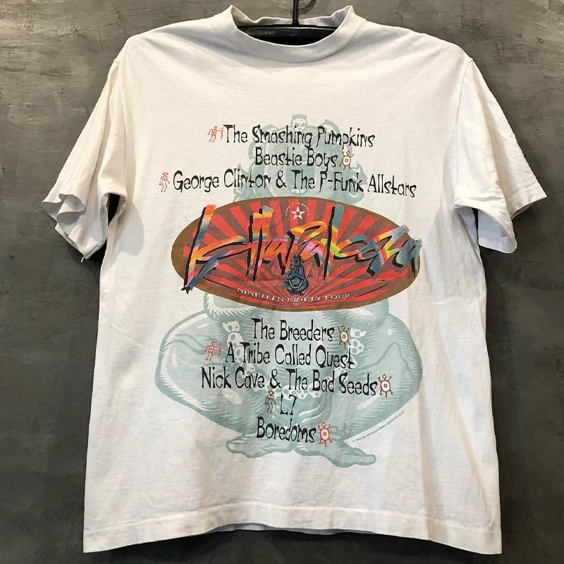 

Lollapalooza Music Festival May Kaji Ruffian Handsome Street Vintage Sense Vintage Men Women Summer Short-sleeved T-shirt Trend