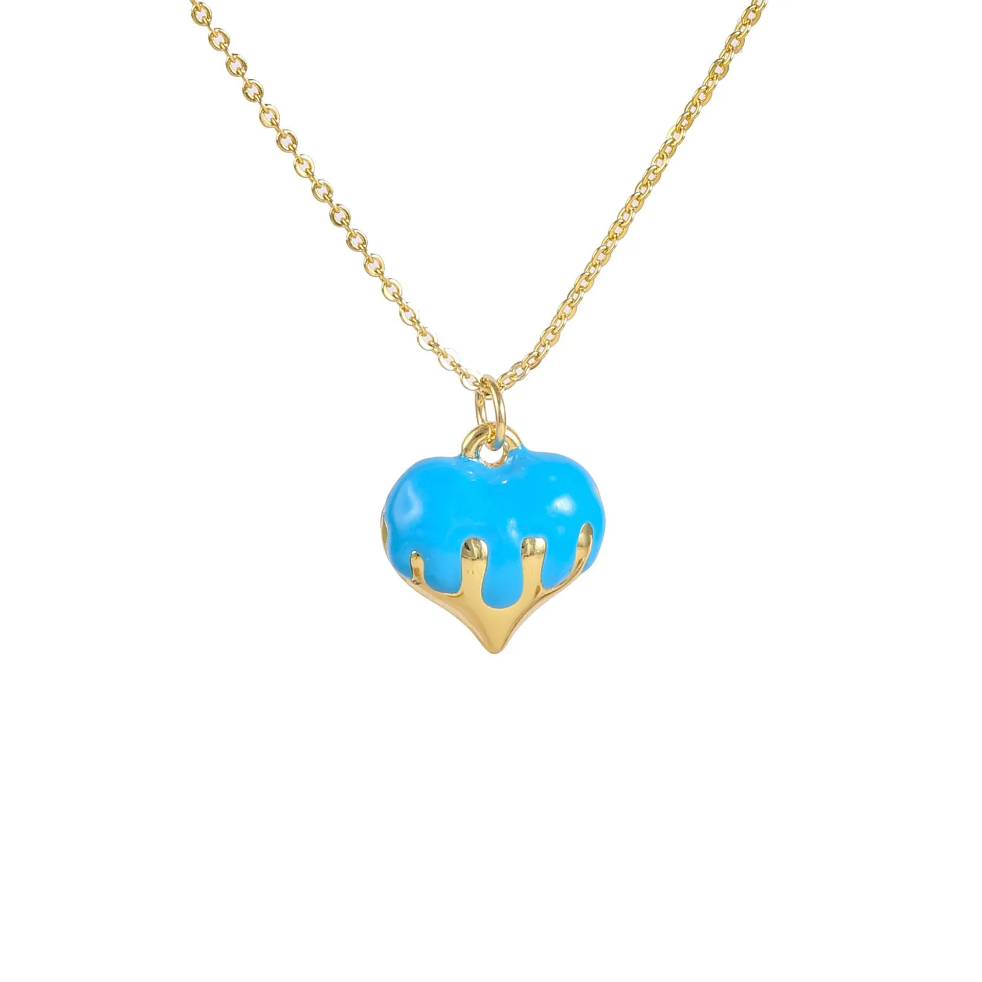 5Pcs/2025 Fashion Color Charm Necklace Enamel Heart Shaped Peach Heart Clavicle Necklace Accessory
