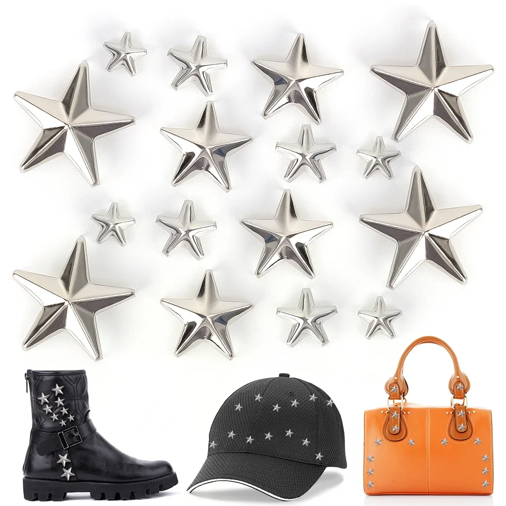 Metal Star Rebites para Roupas de Couro Sapatos e Bolsas, Unhas artesanais, Cabeça Studs, Spikes Acessórios, Roupas Decoração De Costura, DIY,