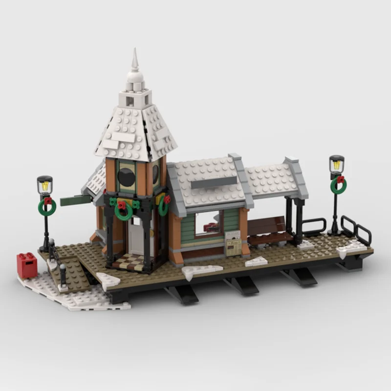 637 pièces MOC hiver Village gare Mods modèle blocs de Construction jouet Construction idée créative éducation cadeau de noël brique