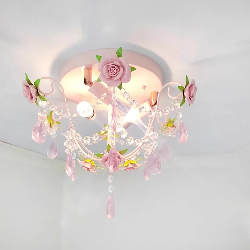 Pink Rose Bouquet Ceiling Lights Children's Room Princess Room Decor Light Romantic Girl Bedroom Corridor Bouquet Ceiling Lamps