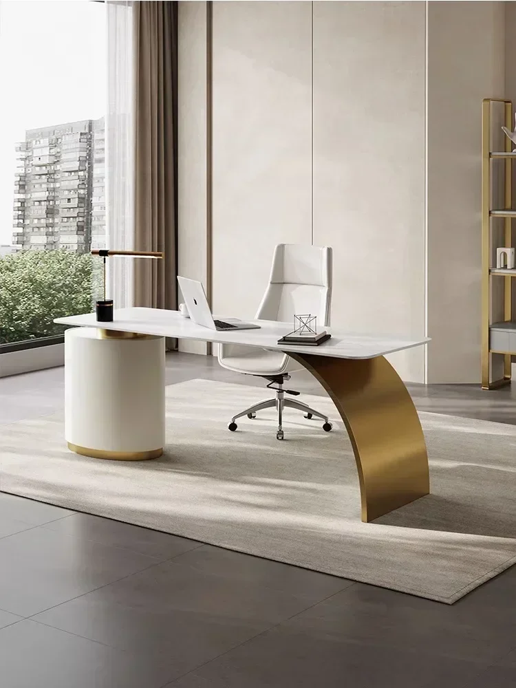 

FBright Stone Plate Desk Study Desk Light Luxury Designer Computer Desk Integrated Office TableA