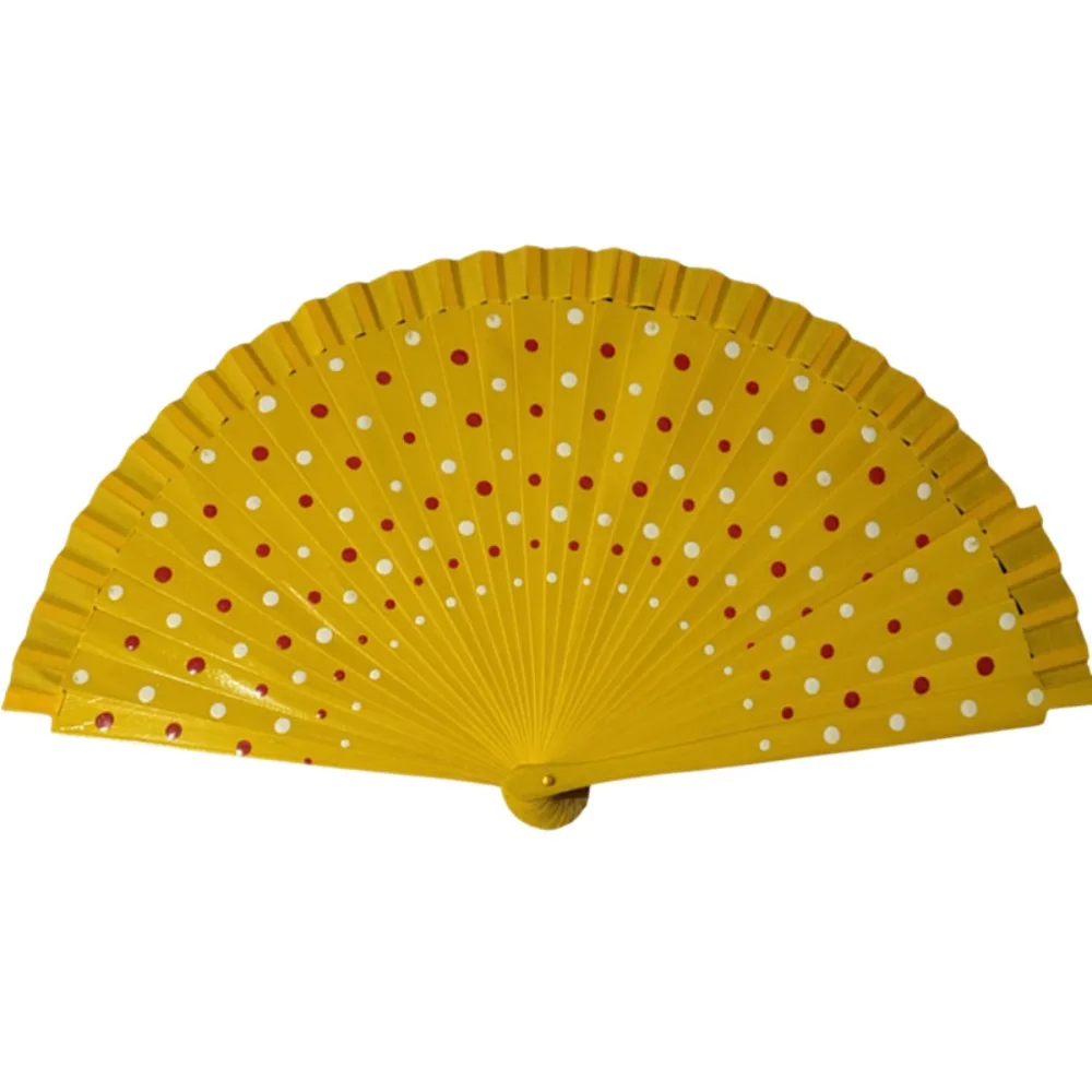 Elegante Abanico Plegable Español de Flamenco con Patrón de Puntos, Abanico de Baile con Mango de Madera Vintage, Abanico Decorativo Colorido para Oficina