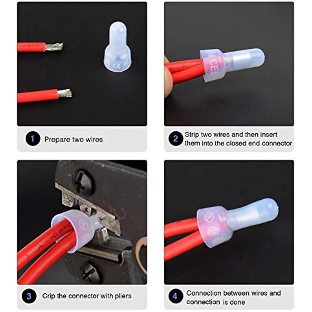 300pcs Closed End Crimp Caps Splice Gauge Wire Connectors Terminals Set 50036R/ CE1 X CE-2X CE-5 X